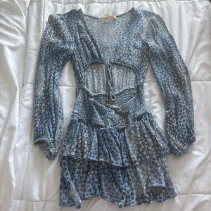 Blue Patterned Long Sleeve Dress